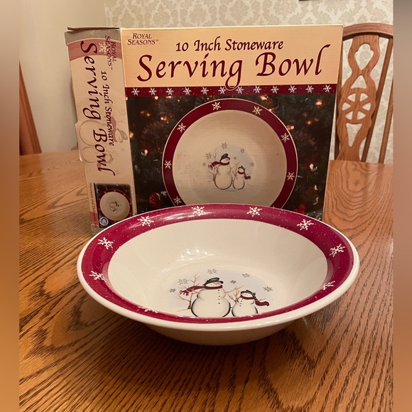 10 Inch Stoneware Serving Bowl - Red and White - Picture 2 of 7